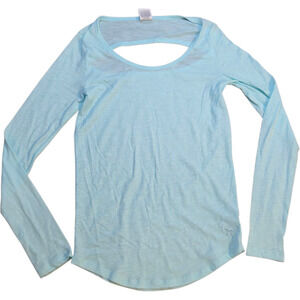 PINK Victoria's Secret Blue Long Sleeve Open Back Logo Dog Tee Shirt Top S